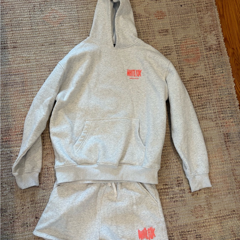 White Fox Boutique Gray Hoodie and Shorts Set